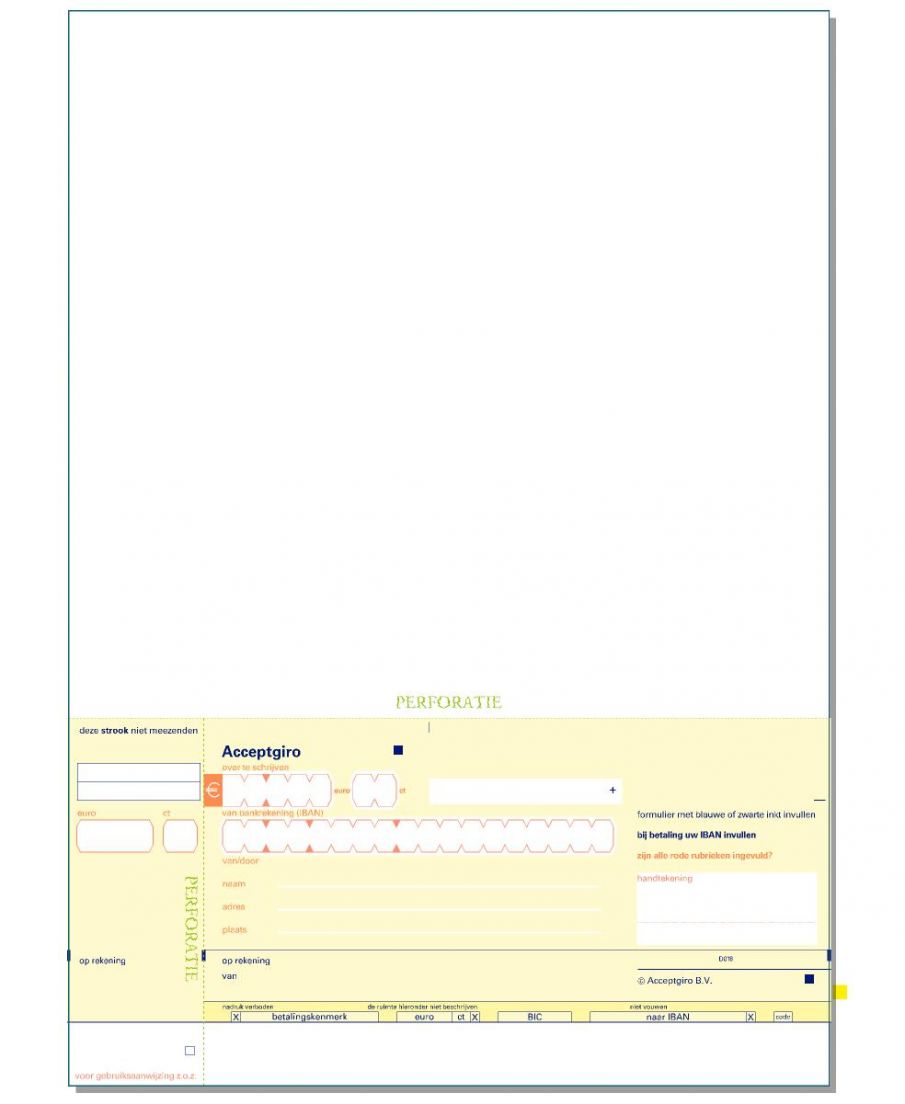 keuken Kreet zaterdag OLA - ACCEPTGIRO formulier - A4 | De Papierfabriek